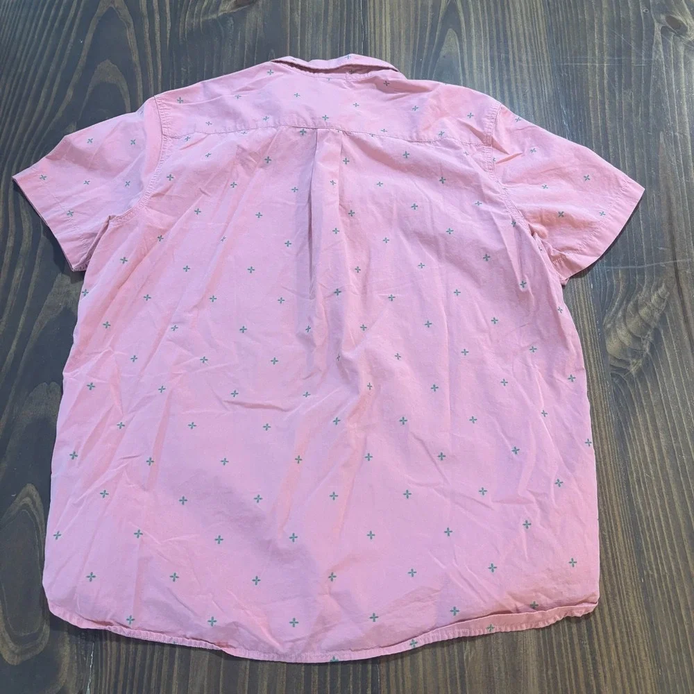 THE NORTH FACE Button Up Shirt Mens‎ XL Pink Cross Print Short Sleeve Pocket